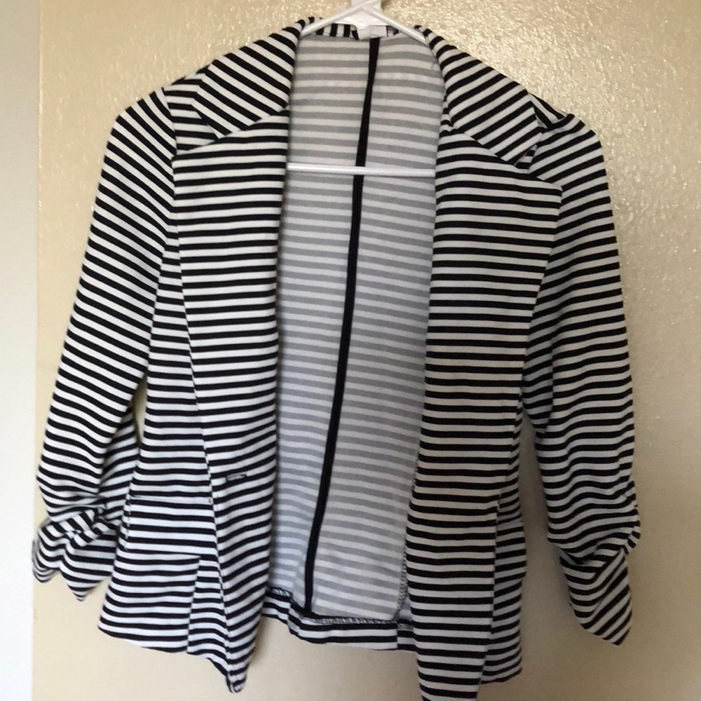 black and white striped blazer